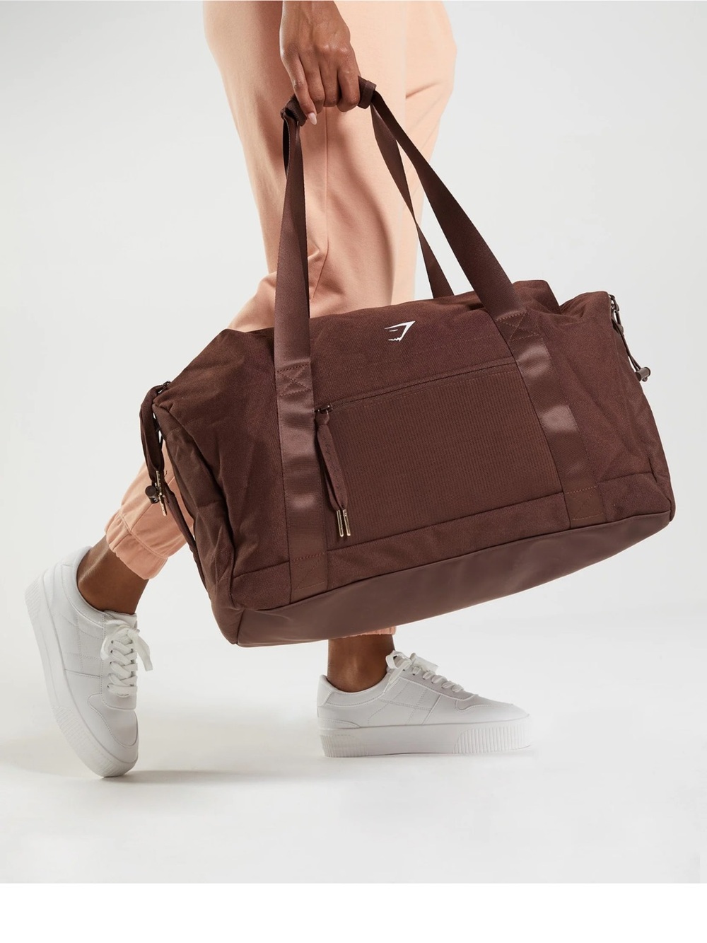 Whitney Simmons Gymshark Brown Canvas-Style Duffel Bag